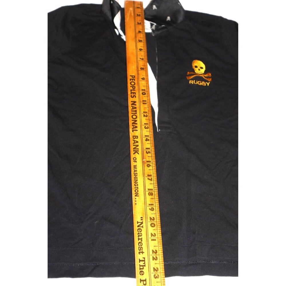 Vintage Ralph Lauren Rugby Black Pullover Henley Skull Crossbones Button-Up L - Picture 9 of 10